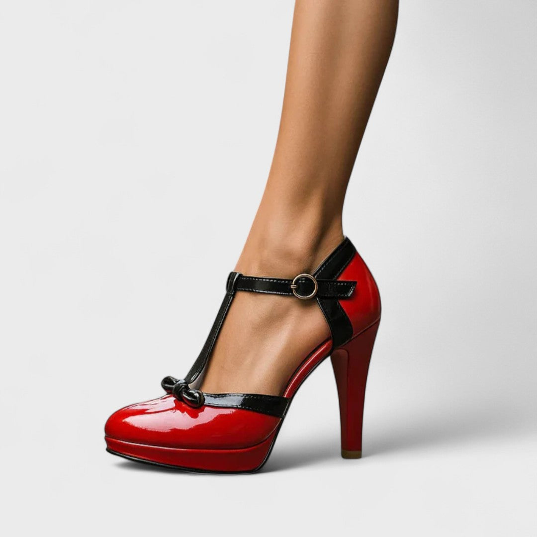 Dames pumps | Plateauhakken met strik en enkelbandje
