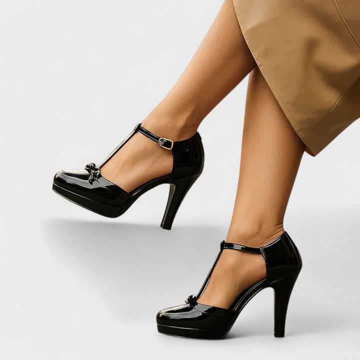 Dames pumps | Plateauhakken met strik en enkelbandje