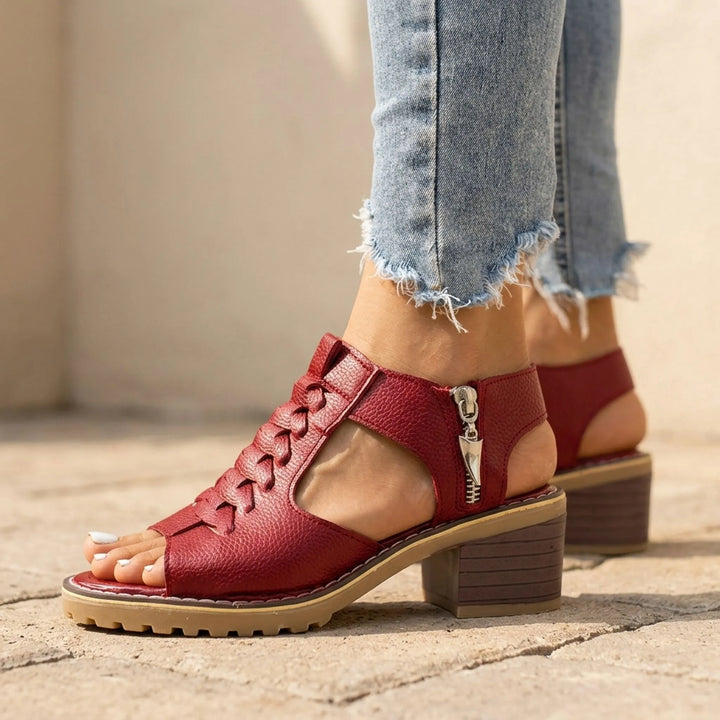 Dames sandalen | Gevlochten sandalen met blokhak