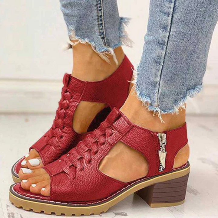 Dames sandalen | Gevlochten sandalen met blokhak