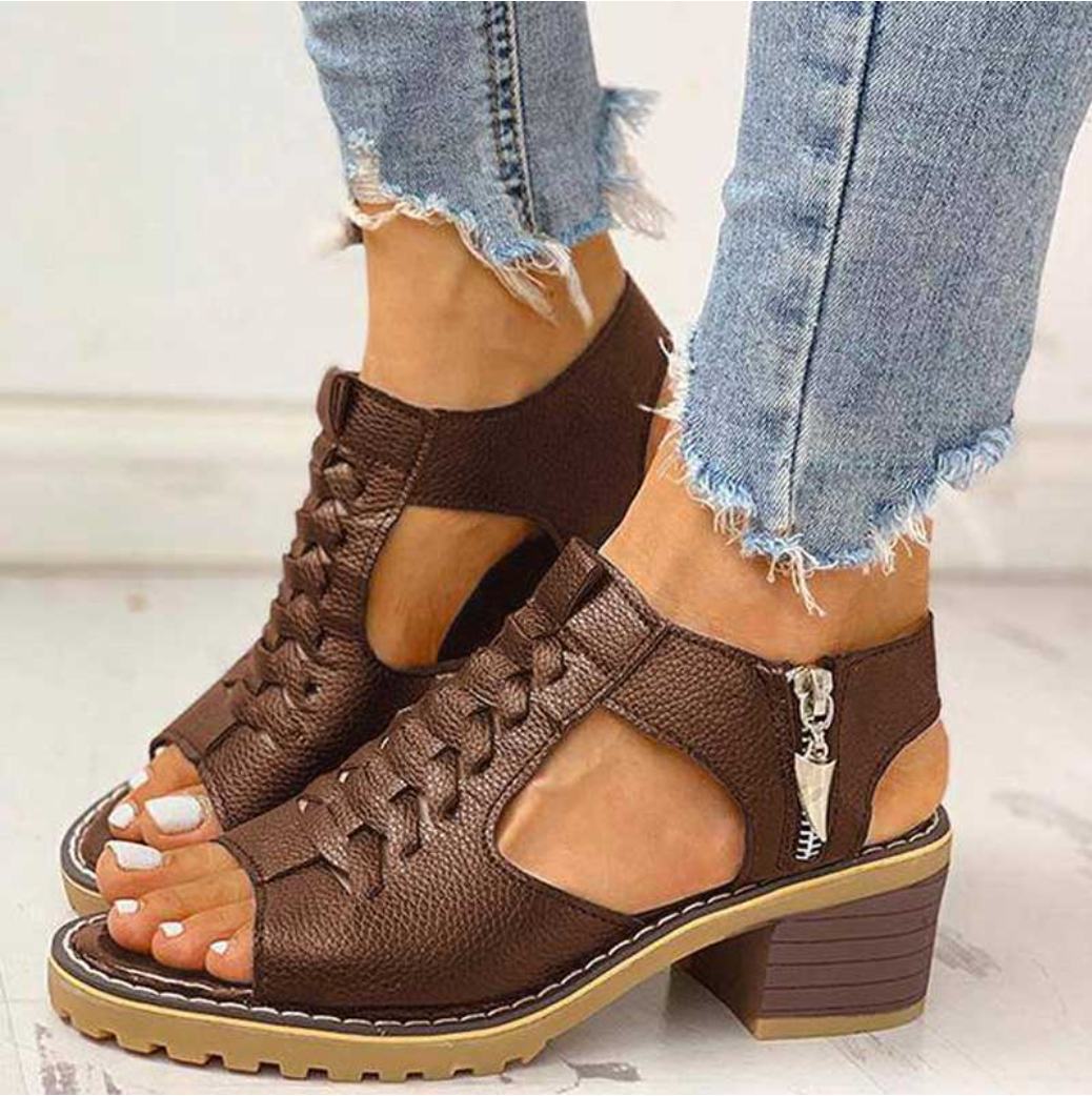 Dames sandalen | Gevlochten sandalen met blokhak