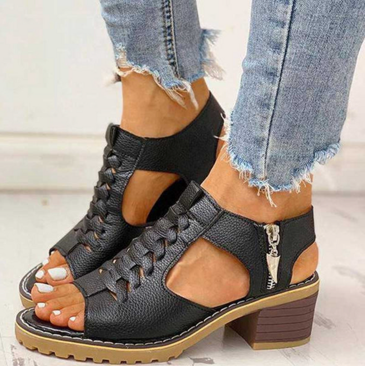 Dames sandalen | Gevlochten sandalen met blokhak