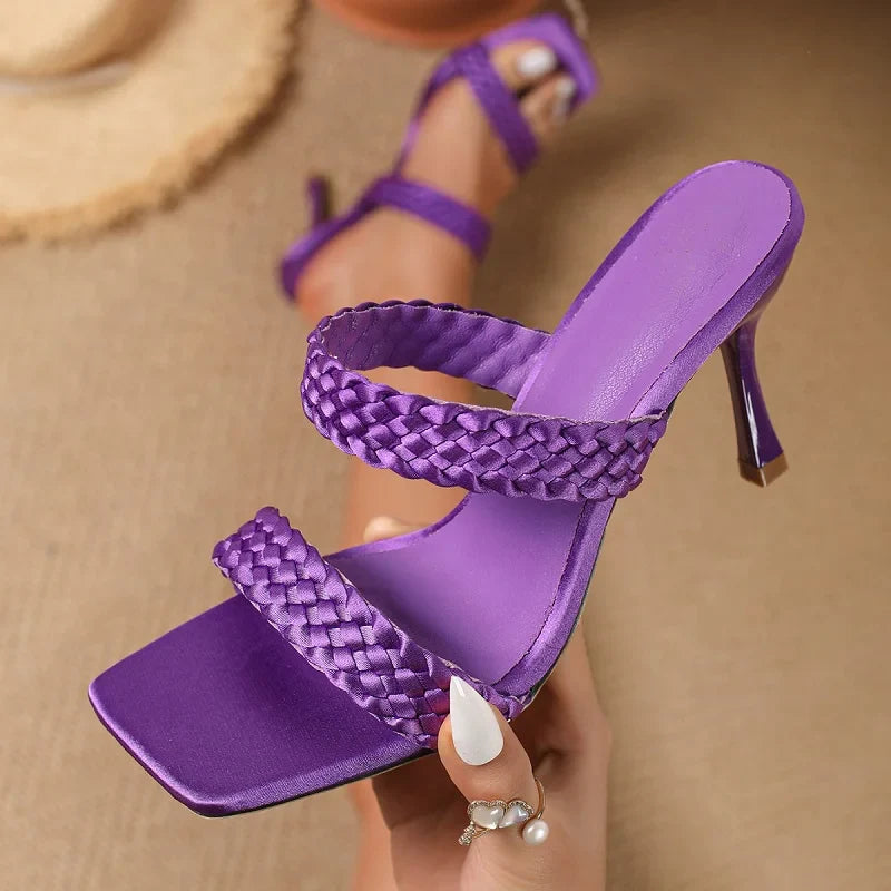 Dames sandalen | Gevlochten sandalen met hak