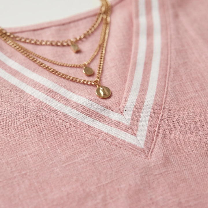 Dames set | Losvallende set met gestreepte broek en V-hals