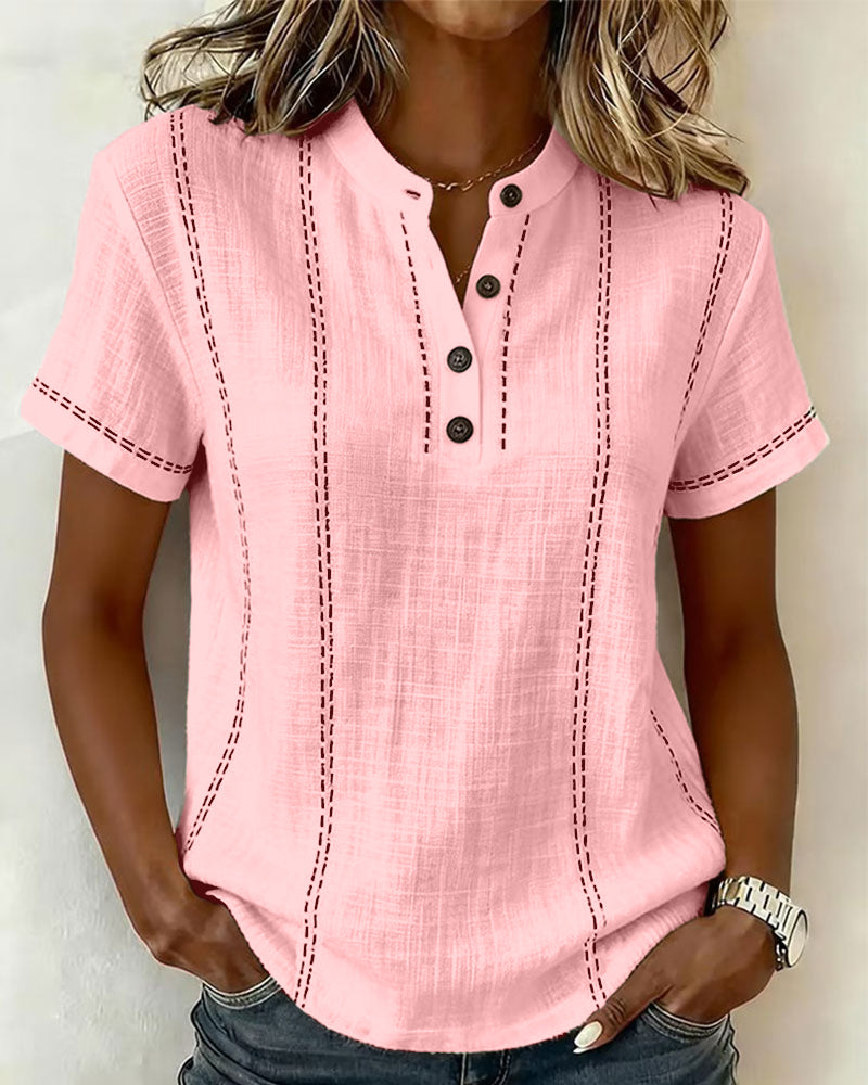 Dames top | Blouse met korte mouwen en knoopdetails