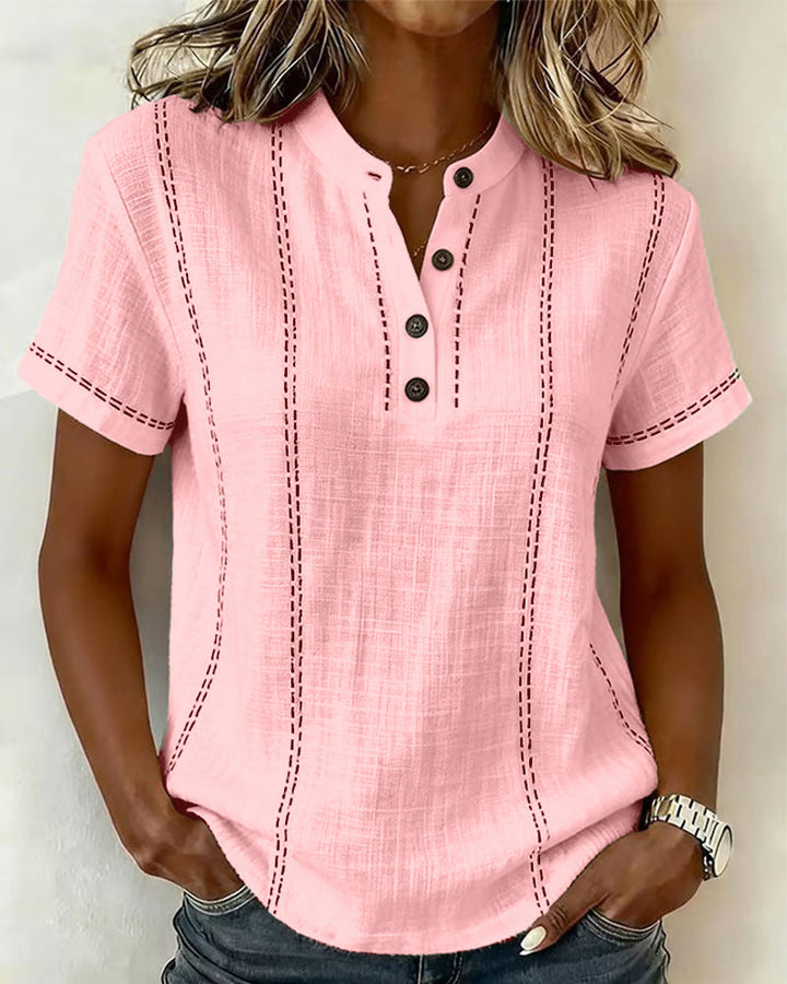 Dames top | Blouse met korte mouwen en knoopdetails