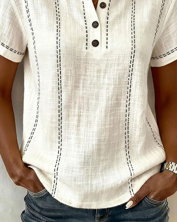 Dames top | Blouse met korte mouwen en knoopdetails