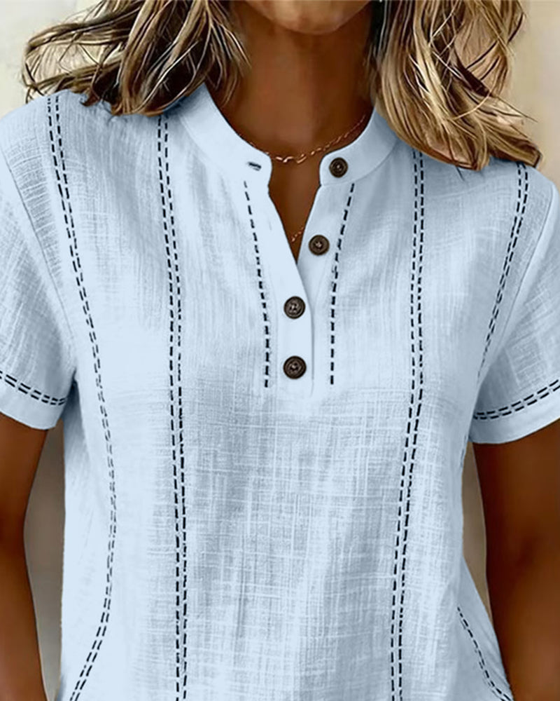 Dames top | Blouse met korte mouwen en knoopdetails