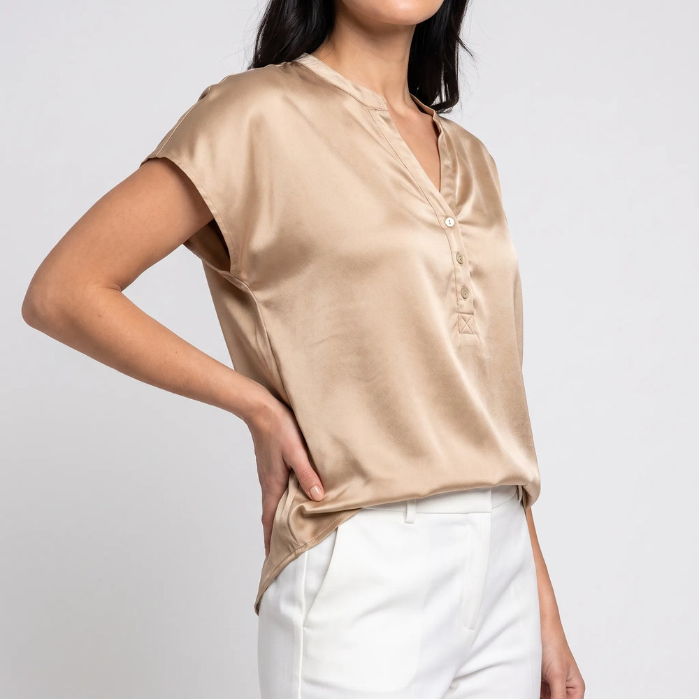 Dames top | Zijde look top met V-hals