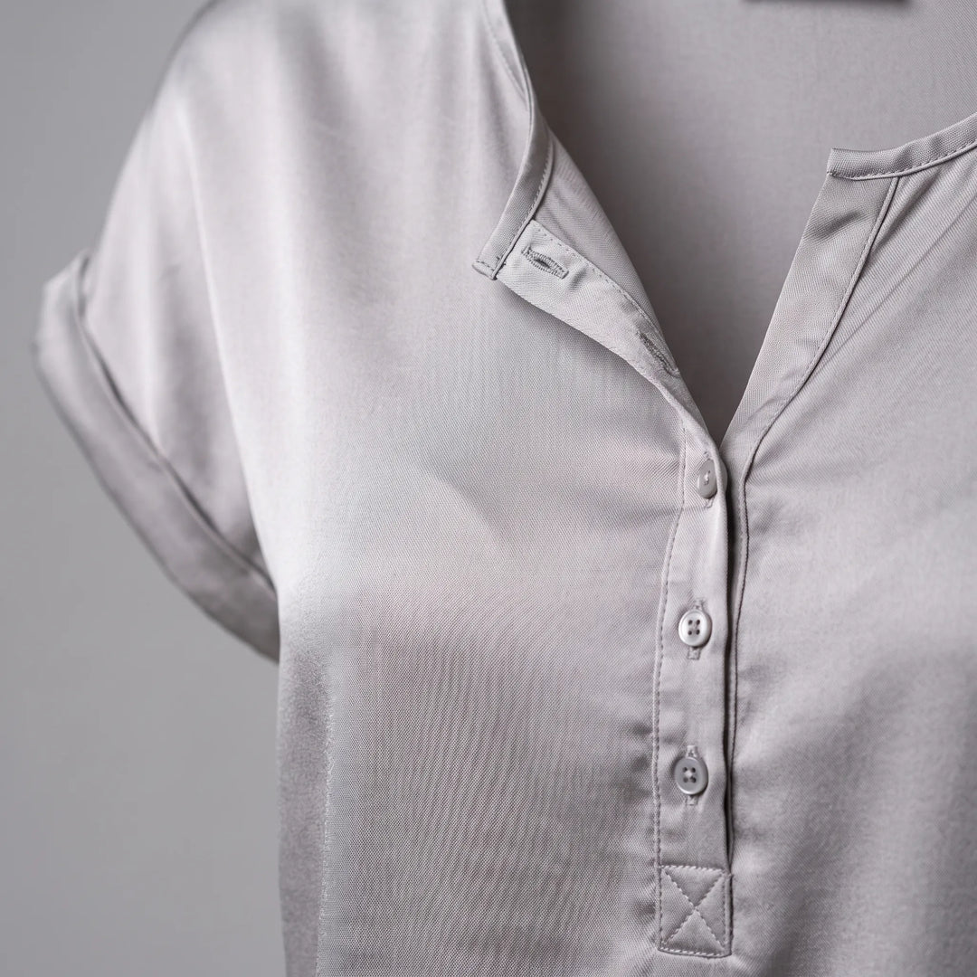 Dames top | Zijde look top met V-hals