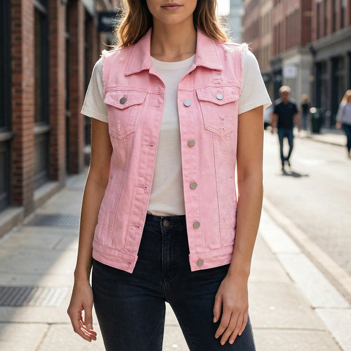 Dames vest | Mouwloos vest met knoopsluiting en borstzakken