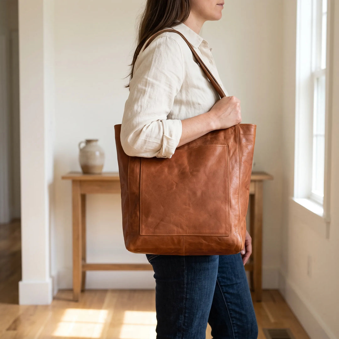 Damestas | Schoudertas van leerlook met ritsvakken