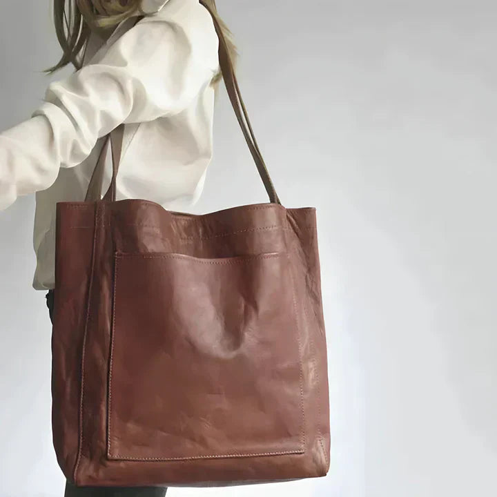 Damestas | Schoudertas van leerlook met ritsvakken