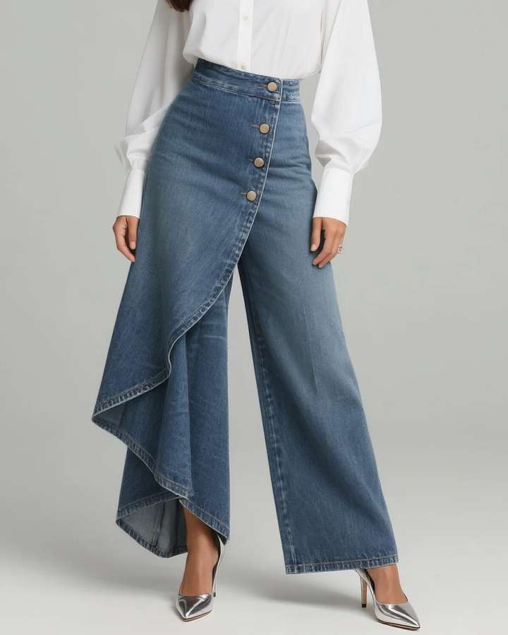 Denim wikkelbroek wide leg jeans