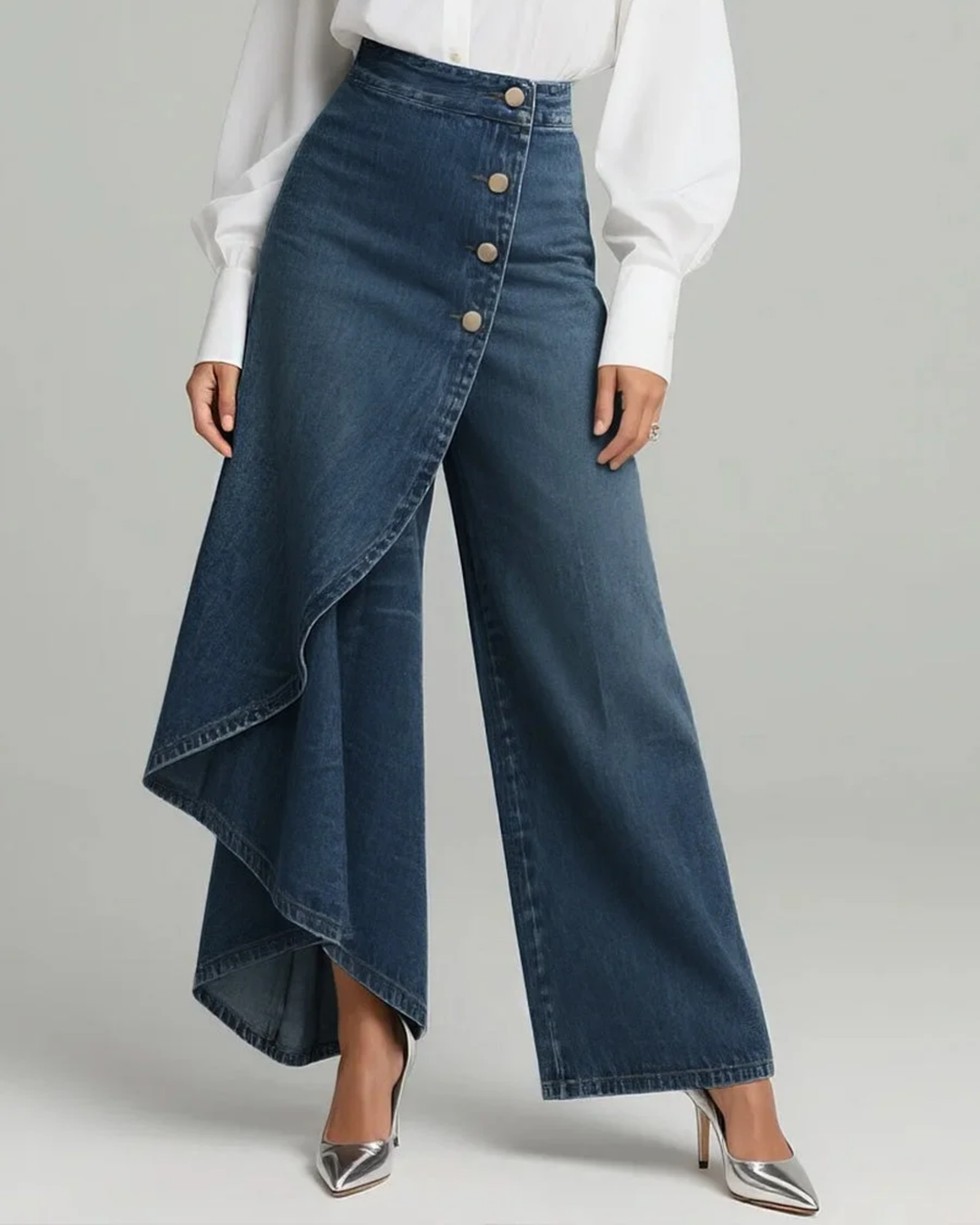 Denim wikkelbroek wide leg jeans