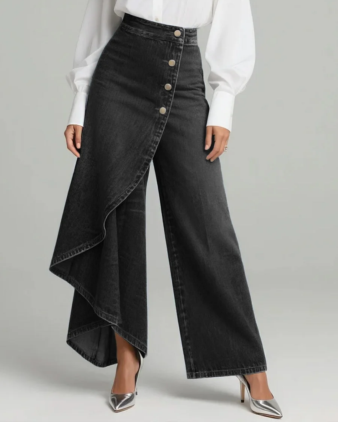 Denim wikkelbroek wide leg jeans