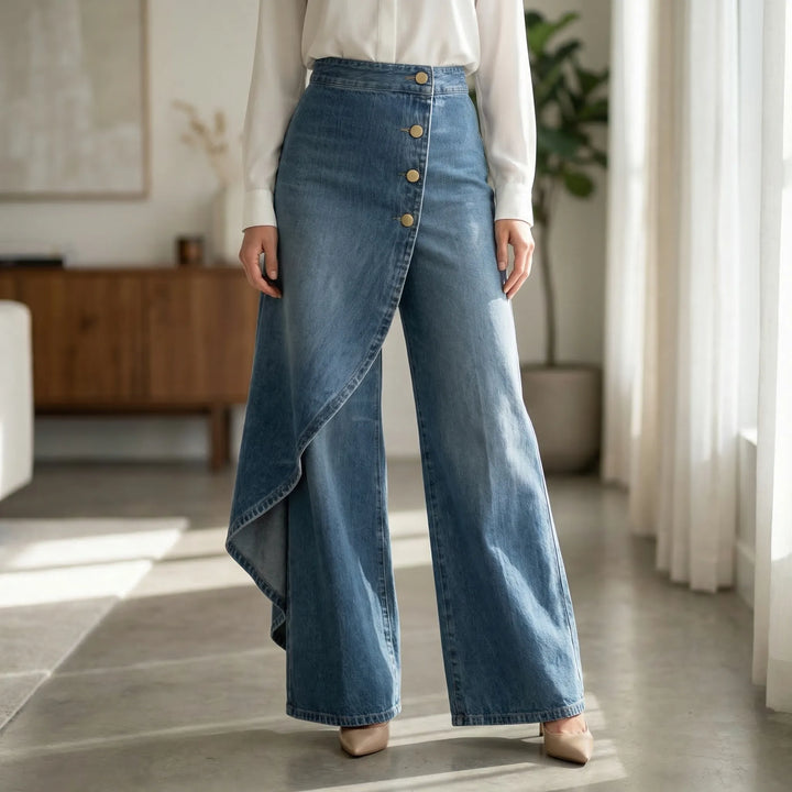 Denim wikkelbroek wide leg jeans