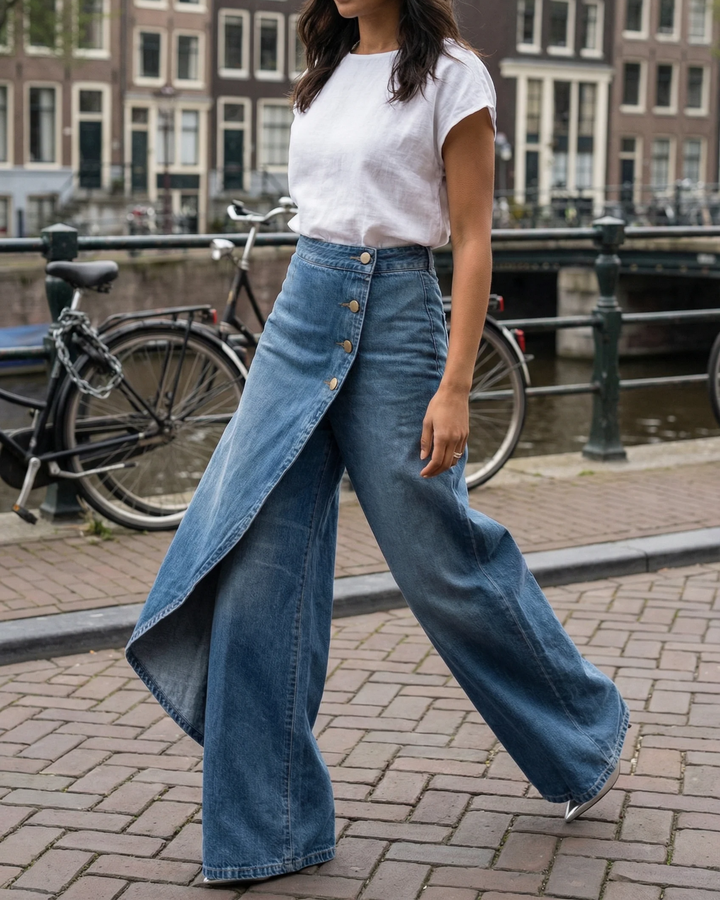 Denim wikkelbroek wide leg jeans