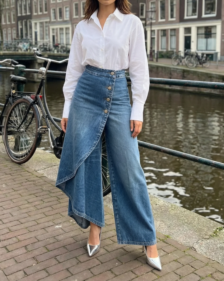 Denim wikkelbroek wide leg jeans