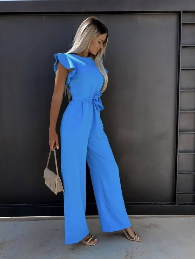 Elegante jumpsuit dames met strikceintuur | Wijde pijpen