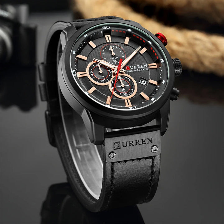 Philippe | Heren chronograaf horloge met leren band