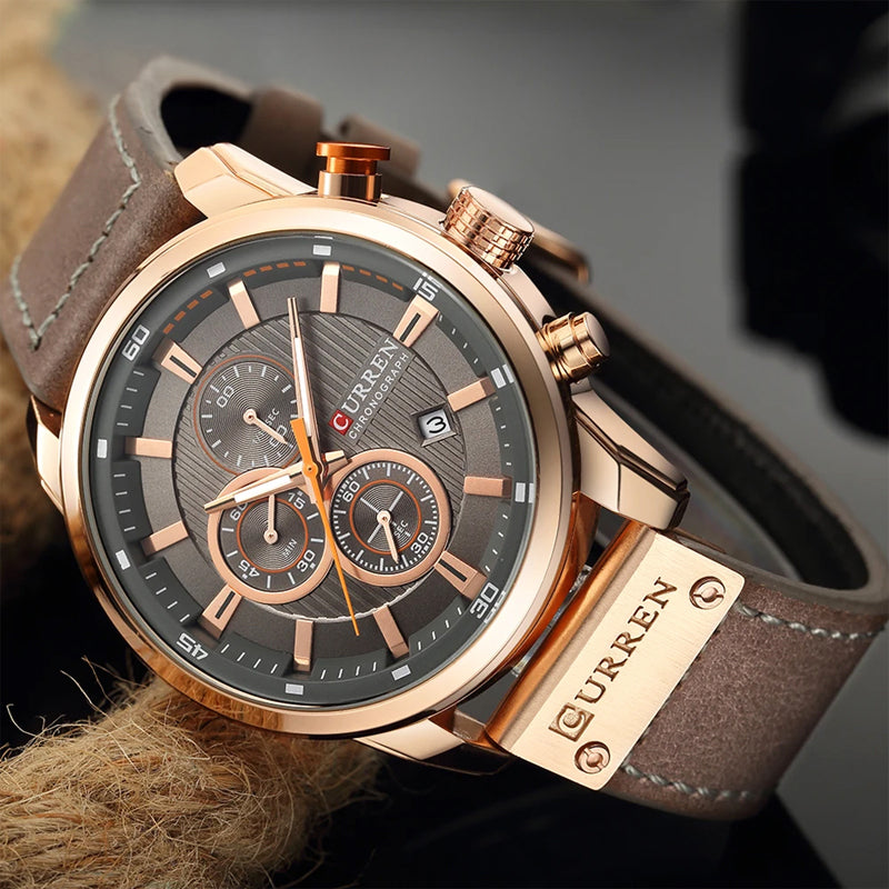 Philippe | Heren chronograaf horloge met leren band