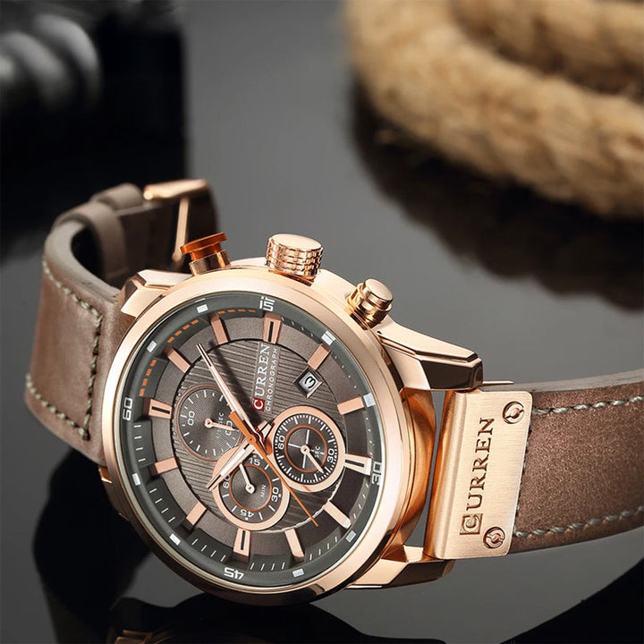 Philippe | Heren chronograaf horloge met leren band