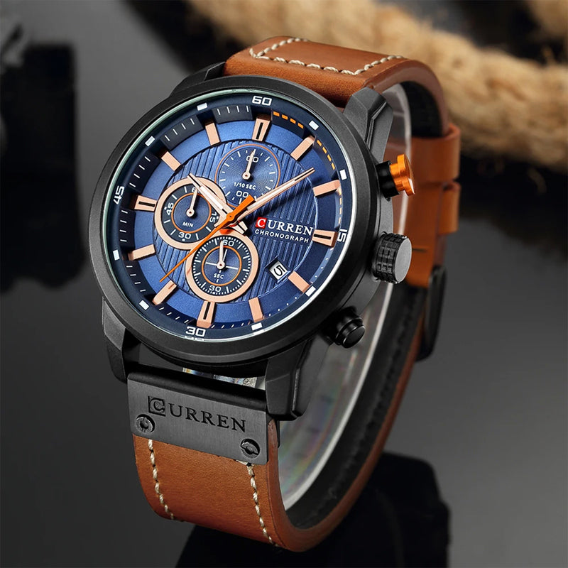 Philippe | Heren chronograaf horloge met leren band