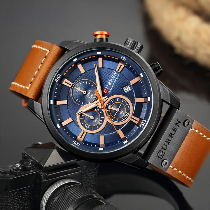 Philippe | Heren chronograaf horloge met leren band