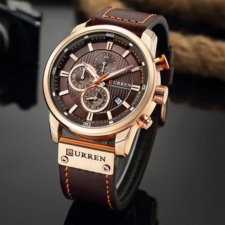 Philippe | Heren chronograaf horloge met leren band