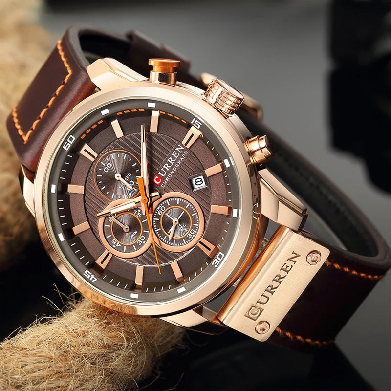 Philippe | Heren chronograaf horloge met leren band