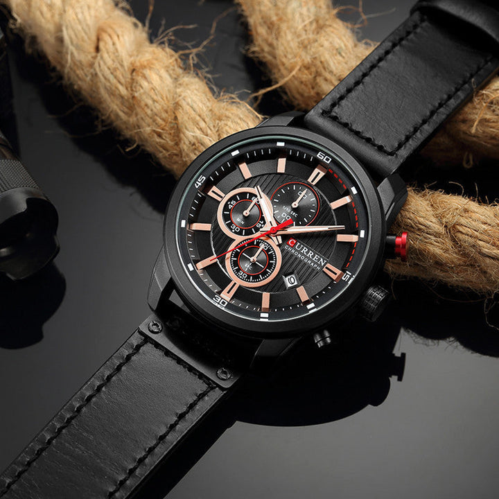 Philippe | Heren chronograaf horloge met leren band