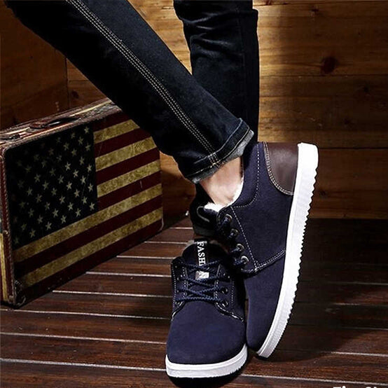 Warme winterschoenen heren | Gevoerde veterschoenen met antislip zool