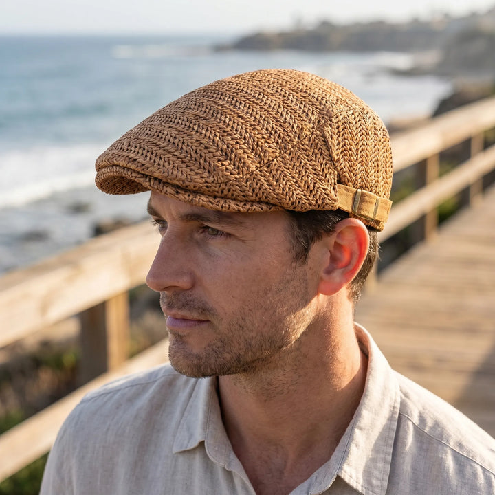 Flat cap heren | Geweven zomerpet met verstelbare band
