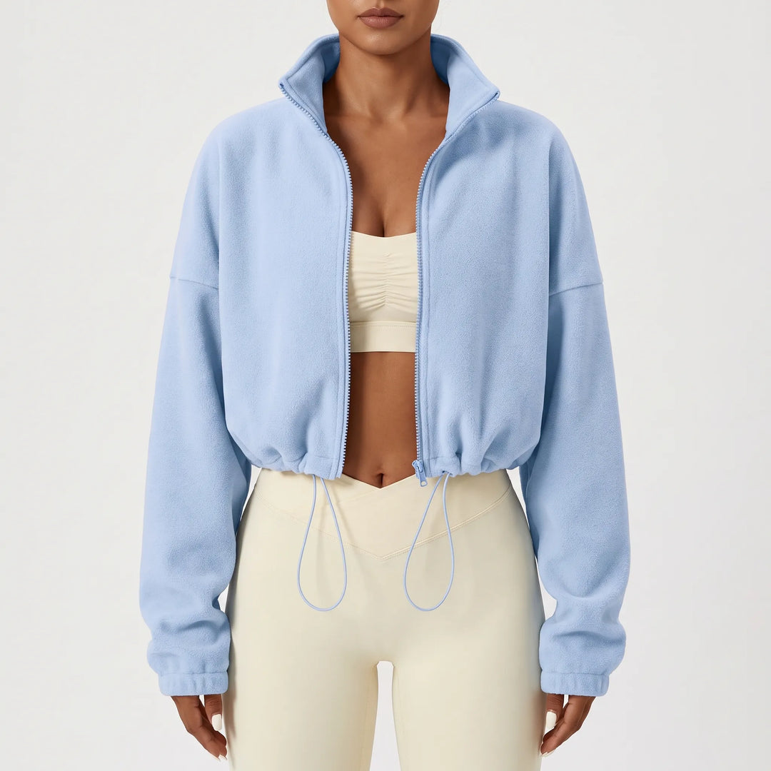 Fleece jas dames | Cropped model met hoge kraag en trekkoord