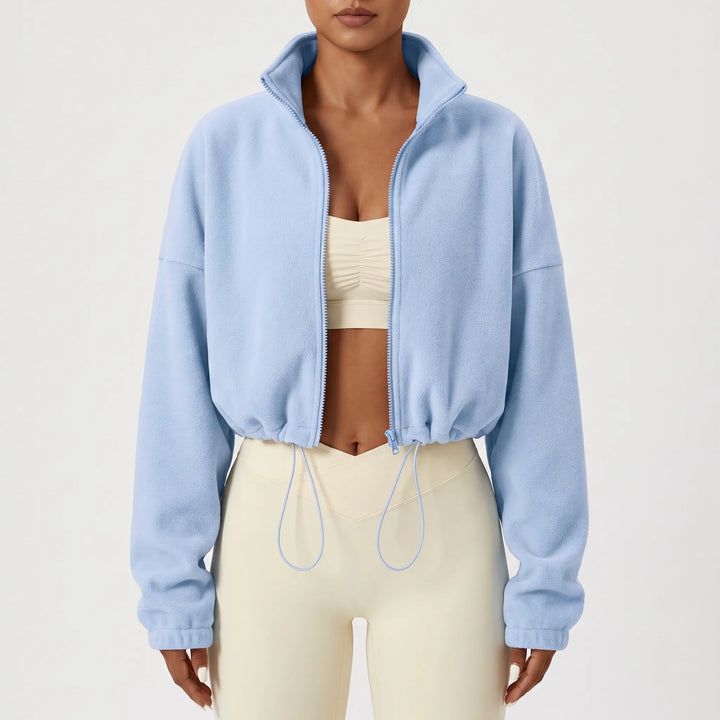 Fleece jas dames | Cropped model met hoge kraag en trekkoord