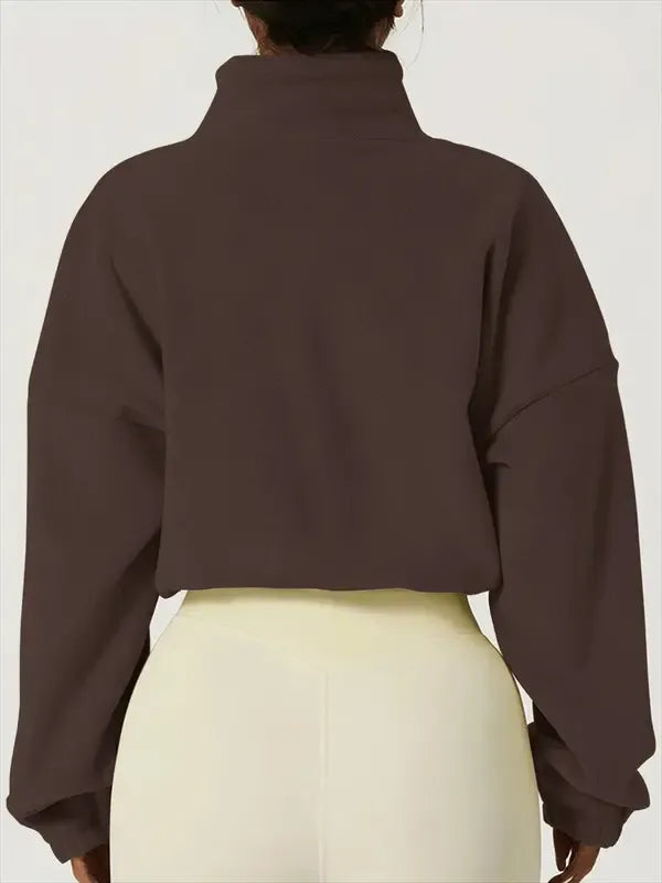 Fleece jas dames | Cropped model met hoge kraag en trekkoord