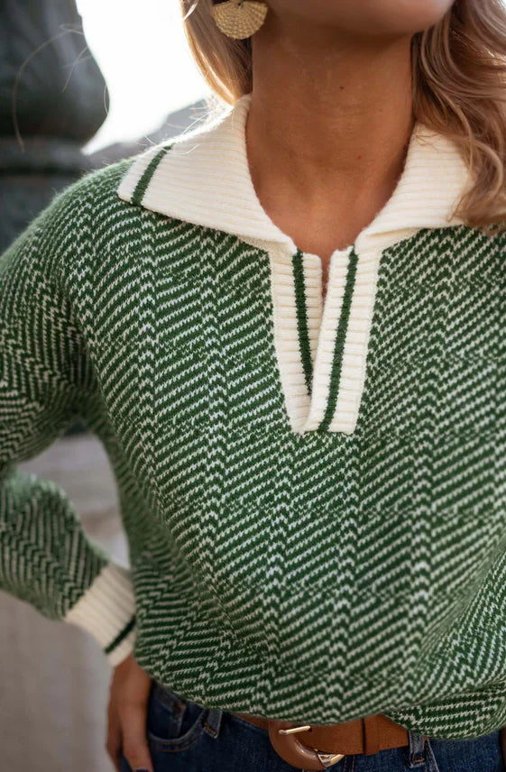 Dames trui | Groene V-hals pullover in gebreide stijl
