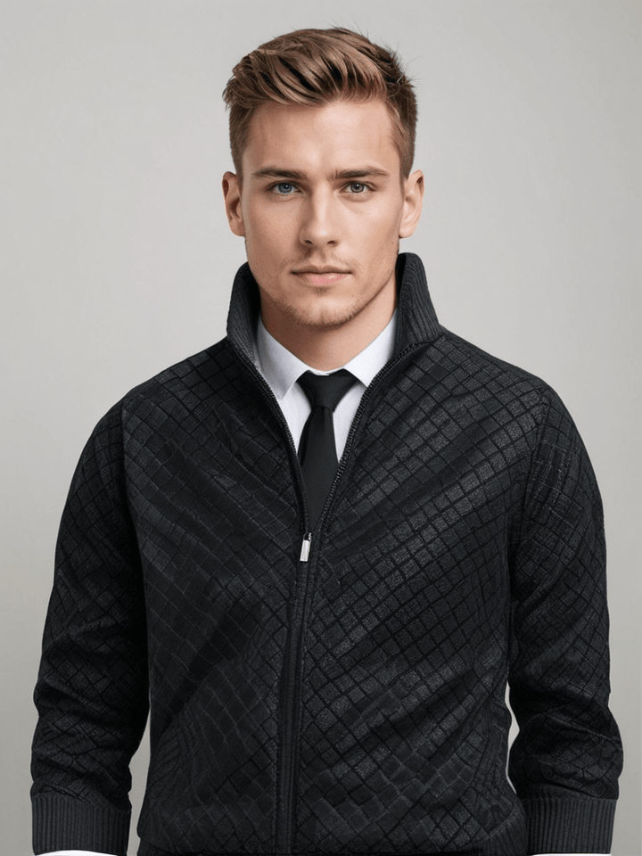 Gebreide herentrui | Gebreid vest met rits en hoge kraag