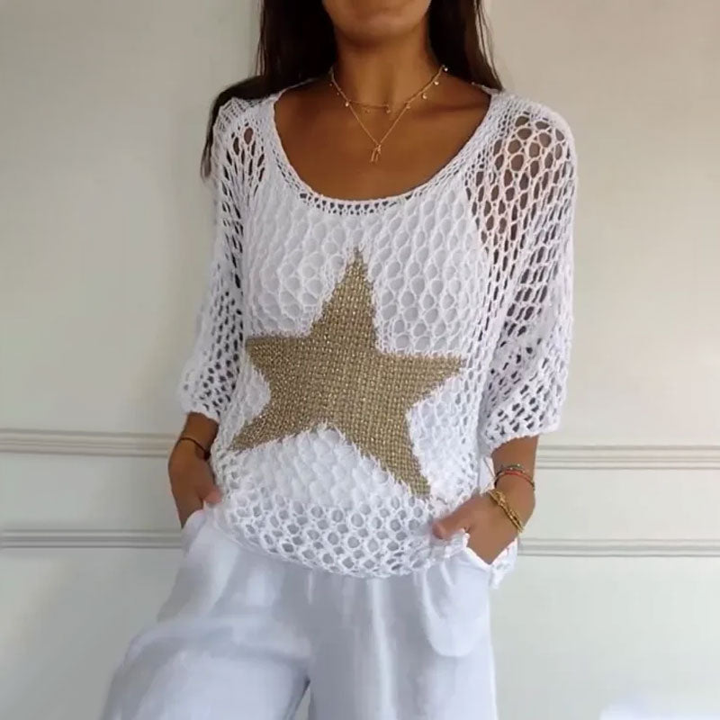 Gehaakte top dames | Mesh zomer top met ster print