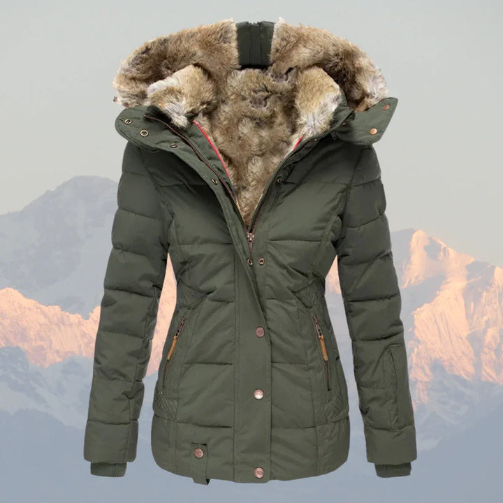 Dames puffer jas | Winterjas met bontvoering en capuchon
