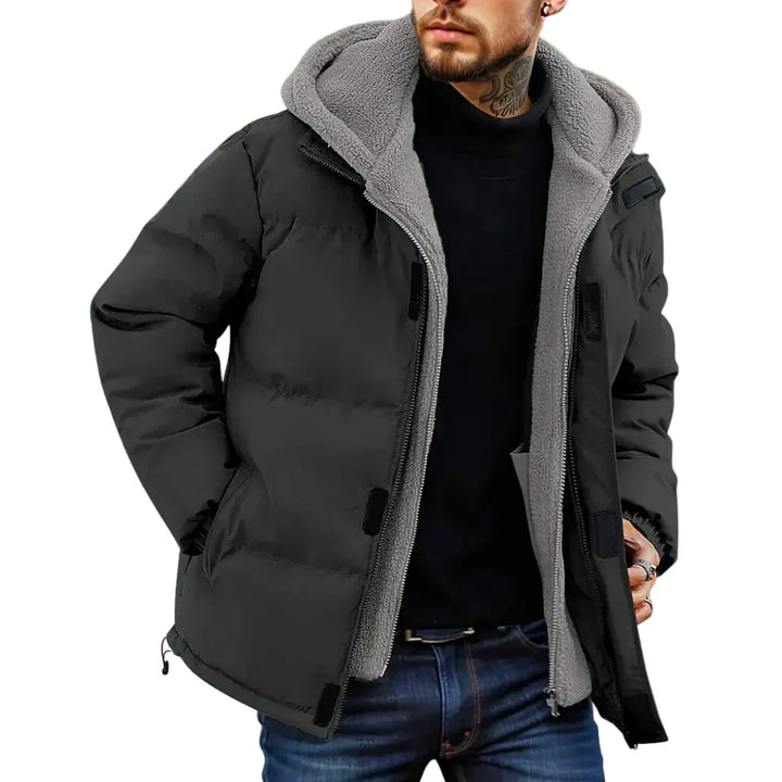 Heren puffer jas | Gewatteerde winterjas met capuchon en fleece