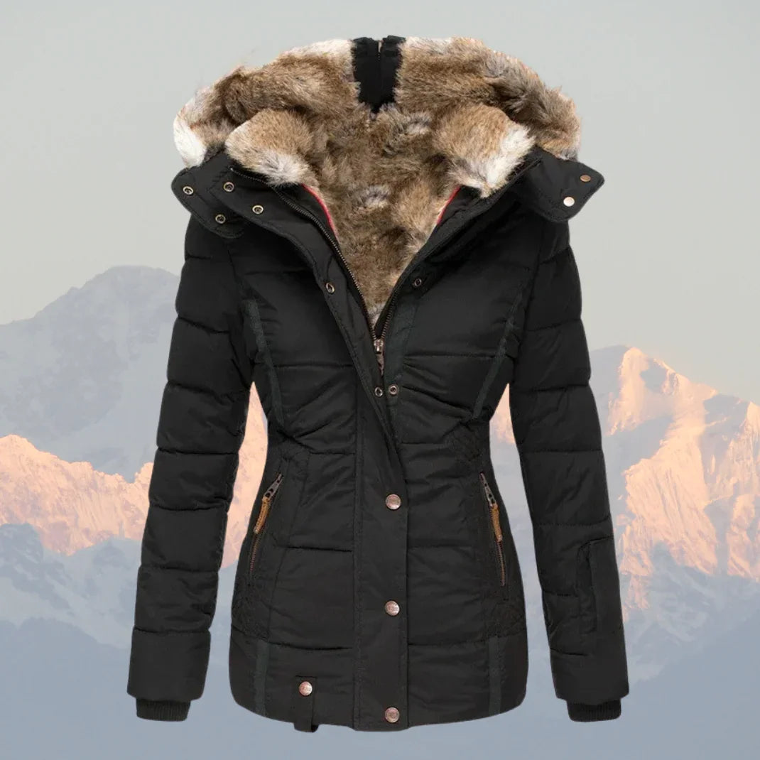 Dames puffer jas | Winterjas met bontvoering en capuchon