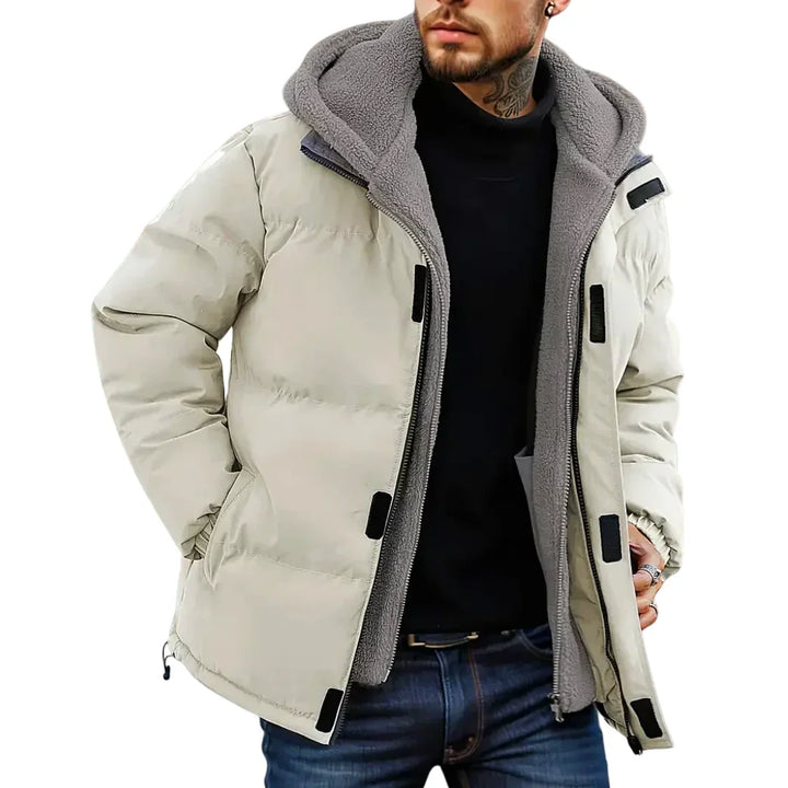 Heren puffer jas | Gewatteerde winterjas met capuchon en fleece
