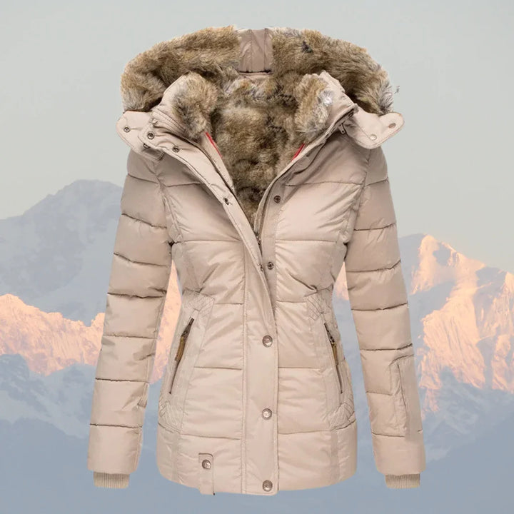 Dames puffer jas | Winterjas met bontvoering en capuchon