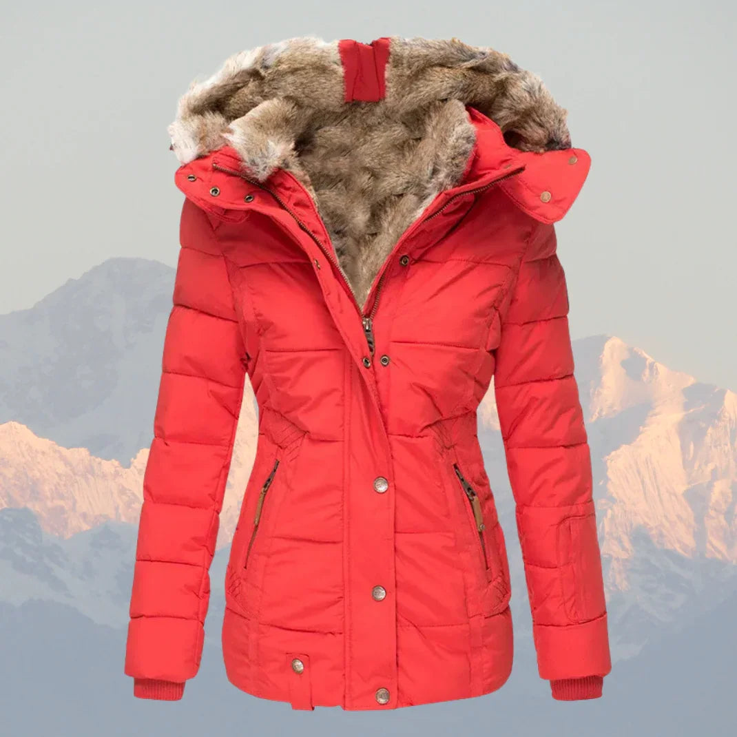 Dames puffer jas | Winterjas met bontvoering en capuchon