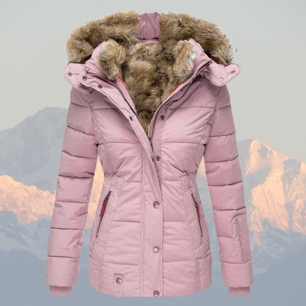 Dames puffer jas | Winterjas met bontvoering en capuchon