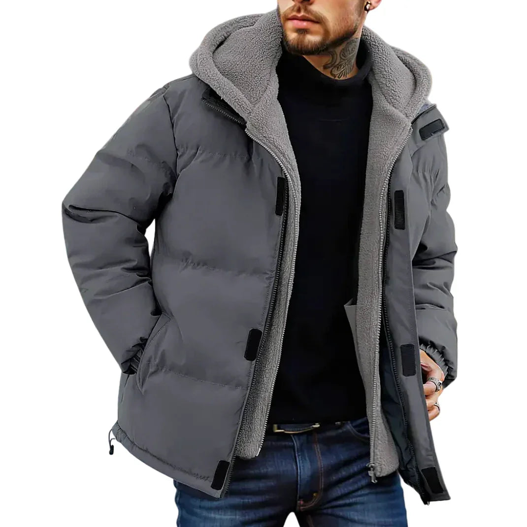 Heren puffer jas | Gewatteerde winterjas met capuchon en fleece
