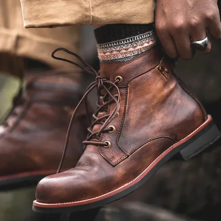 Heren retro leren boots | Klassieke veterschoenen voor casual & business
