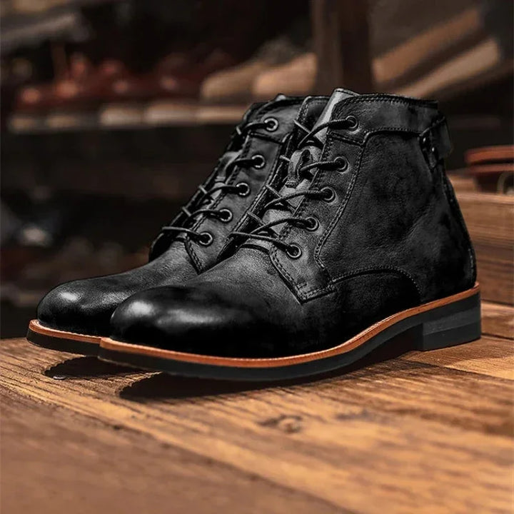 Heren retro leren boots | Klassieke veterschoenen voor casual & business